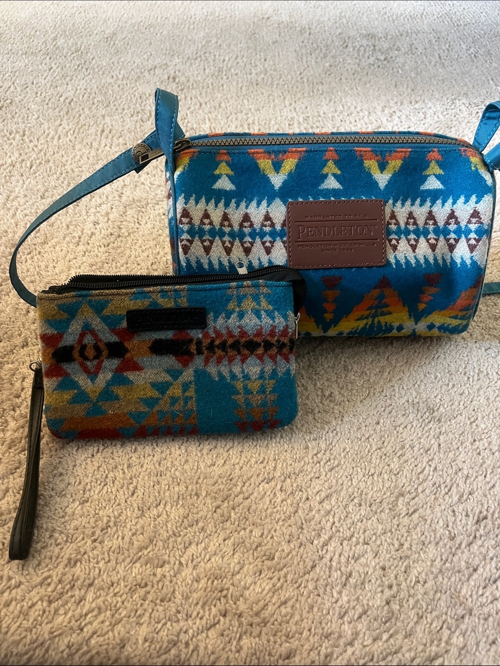 Pendleton Teal and Mustard Geometric Wristlet Duo